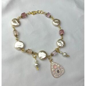 Handmade Beaded Bracelet Ouija Board Planchette Charm Pink Purple Whimsy Witchy
